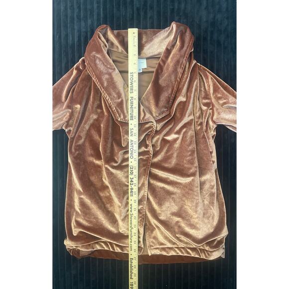 Silence + Noise –Women’s Open Cardigan –Metallic Brown Velvet Drape Front –M - Picture 4 of 4
